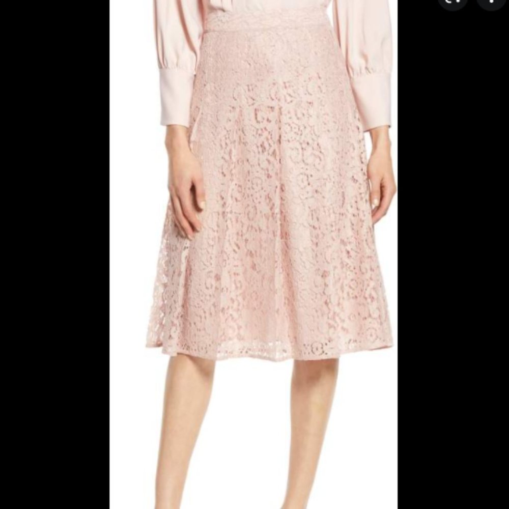 Atlantic Pacific X Halogen Pink Lace Midi Skirt